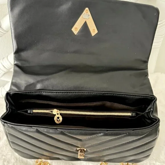 Valentino Orlandi Quilted Vegan Leather Shoulder Bag Gold Chain Black NWT $279 - Picture 9 of 16